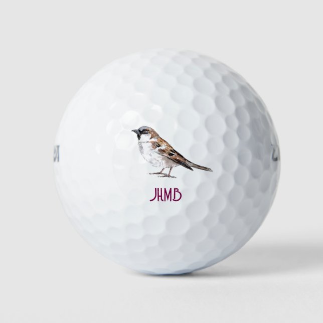 Balles De Golf Monogramme d'animal de compagnie oiseau moineau mi (Devant)