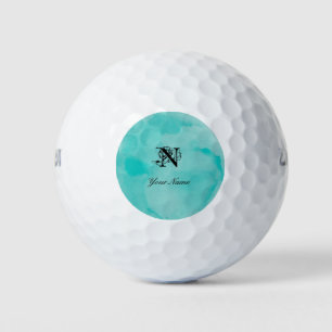 Balles De Golf Monogramme d'aquarelle de turquoise d'Elegante