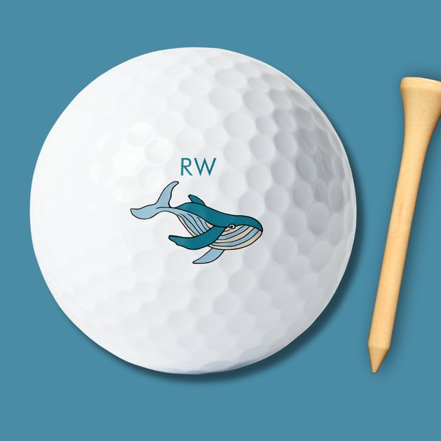 Balles De Golf Monogramme de baleine bleue (Blue whale monogrammed persoalized golf balls.)