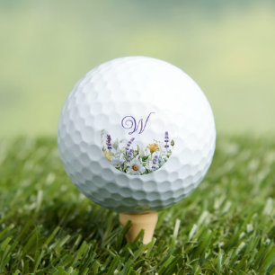 Balles De Golf Monogramme de bordure fleur sauvage aquarelle