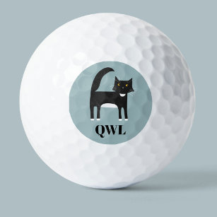 Balles De Golf Monogramme de chat en Tuxedo noir et blanc