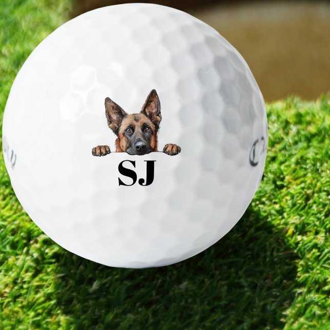 Balles De Golf Monogramme de chien personnalisé (Custom golf ball with watercolor dog design and monogrammed initials — perfect gift for dog lovers.)