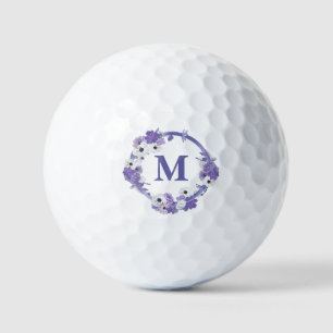 Balles De Golf Monogramme de couronne de fleurs violettes