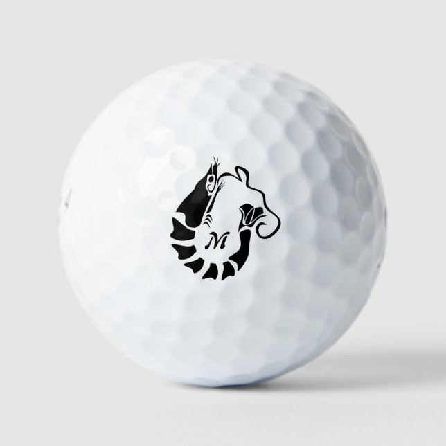Balles De Golf Monogramme de crevettes en forme de crayon noir (Devant)