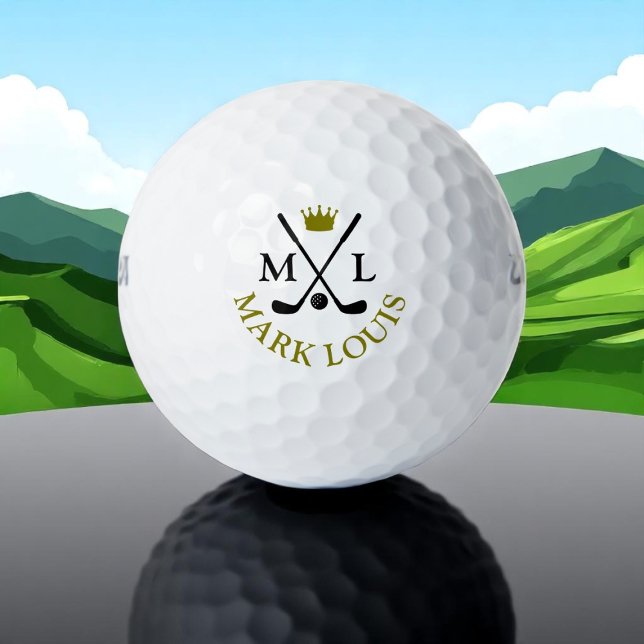 Balles De Golf Monogramme de Golfer Cool King Crown (Créateur téléchargé)