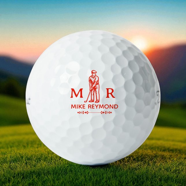 Balles De Golf Monogramme de golfeur rouge classe (Créateur téléchargé)