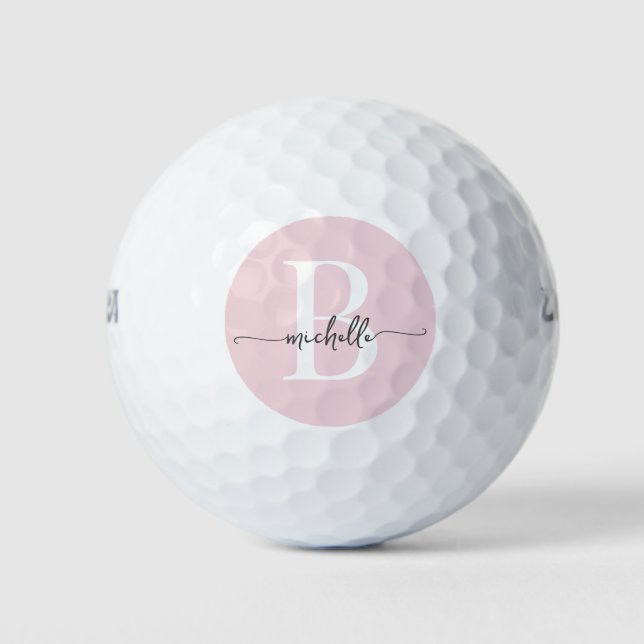 Balles De Golf Monogramme de nom de script moderne rose blush élé (Devant)