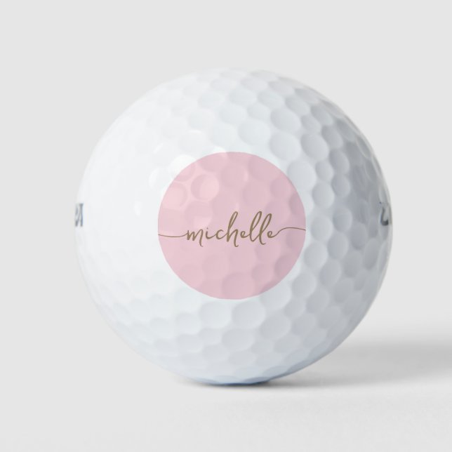 Balles De Golf Monogramme de nom en écriture dorée rose minimalis (Devant)