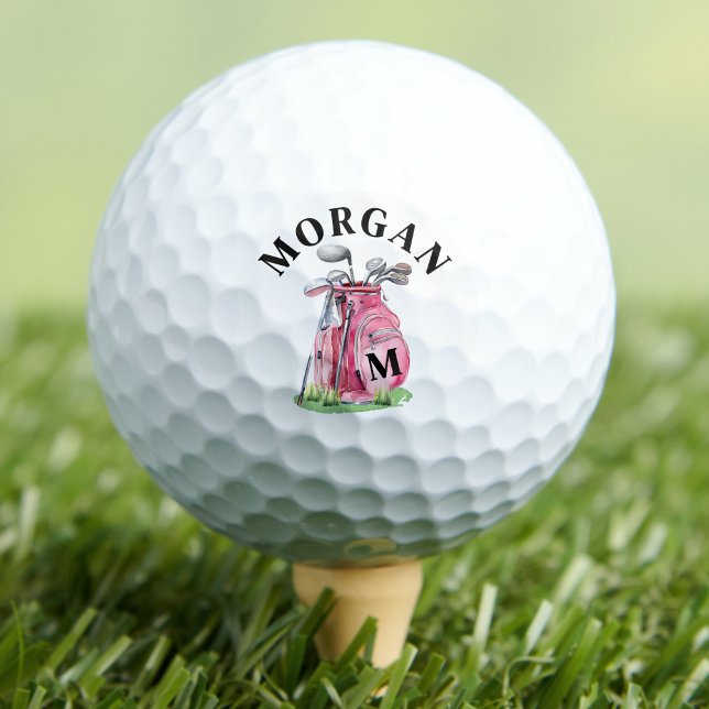 Balles De Golf Monogramme de nom initial rose (Pink Initial Name Monogram Golf Balls)