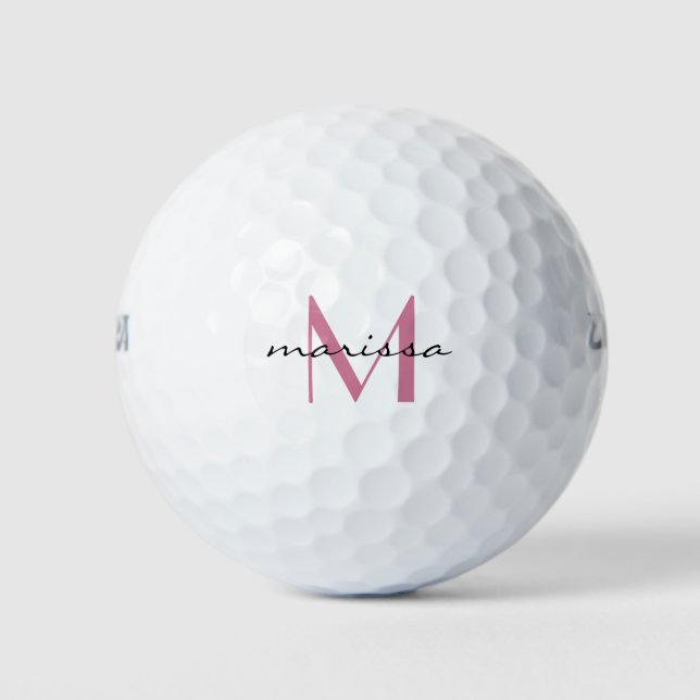Balles De Golf Monogramme de nom rose personnalisé Dames (Devant)