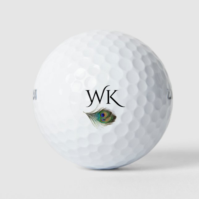 Balles De Golf Monogramme de plumes de paon (Devant)