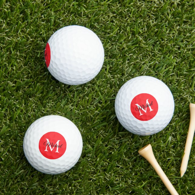 Balles De Golf Monogramme de tendance Lettre initiale Nom 3 Pack (Herbe in situ)