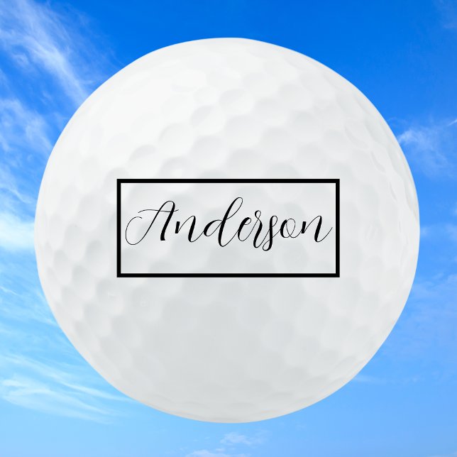 Balles De Golf Monogramme de typographie noire élégante moderne s (Customizable Family Name Monogram Elegant Script Golf Ball)