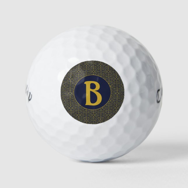 Balles De Golf Monogramme élégant bleu et or filigrané (Devant)