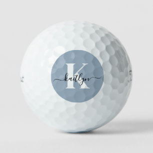 Balles De Golf Monogramme élégant en bleu poussiéreux écriture