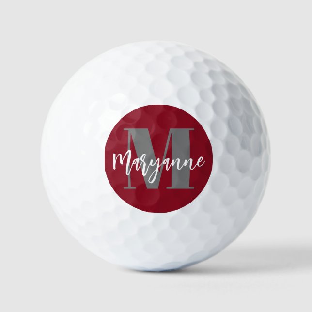 Balles De Golf Monogramme élégant et moderne du Maroon de Bourgog (Recto)