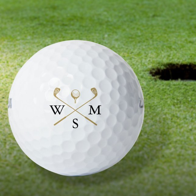 Balles De Golf Monogramme élégant personnalisé noir et or (Custom Elegant Black And Gold Monogram Golf Balls)