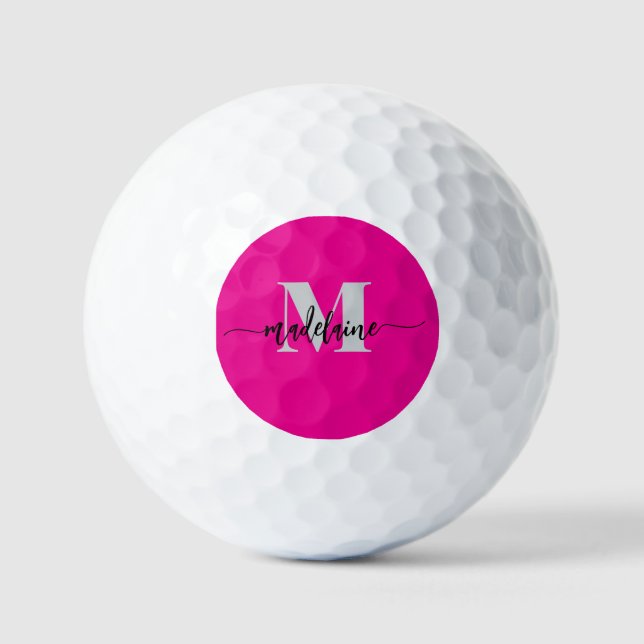 Balles De Golf Monogramme élégant rose noir personnel (Recto)