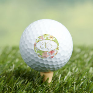 Balles De Golf Monogramme Élégant Tropical Floral