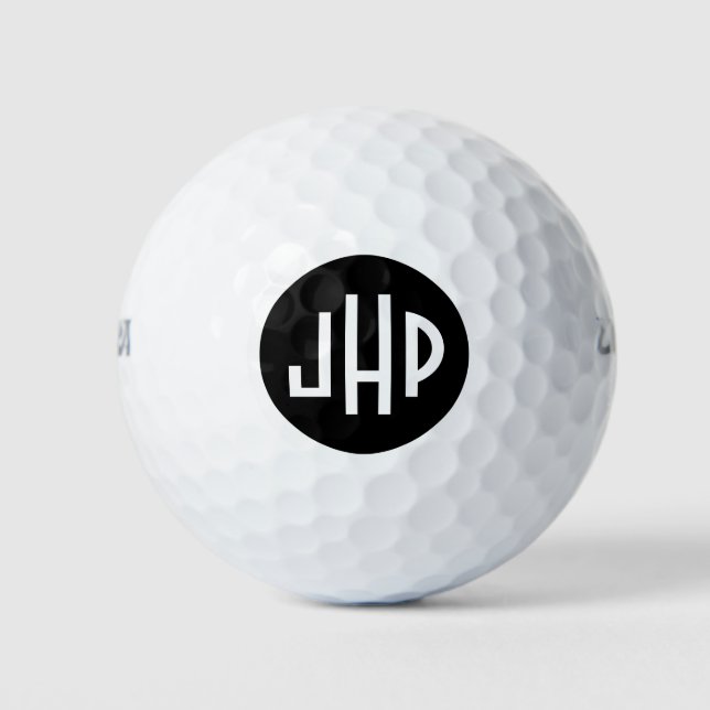 Balles De Golf Monogramme en blanc sur cercle noir (Devant)