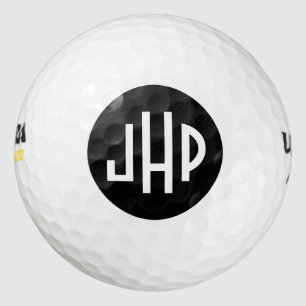 Balles De Golf Monogramme en blanc sur cercle noir