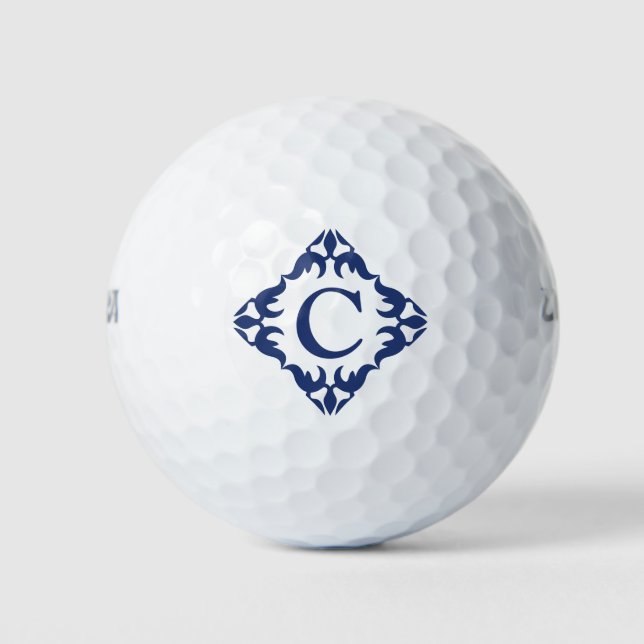 Balles De Golf Monogramme encadré en Filigree en bleu marine (Devant)