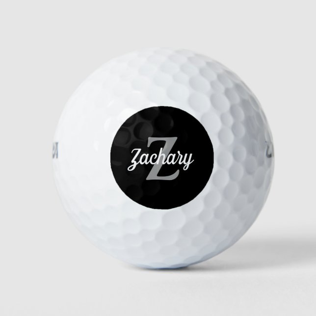 Balles De Golf Monogramme et nom personnalisés Noir Gris Blanc (Devant)
