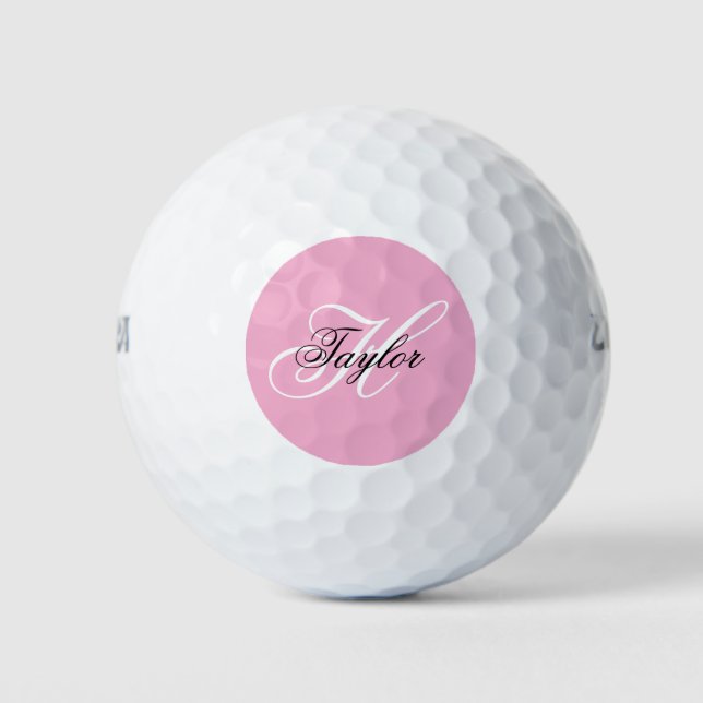 Balles De Golf Monogramme fantaisie noir et blanc Rose (Devant)