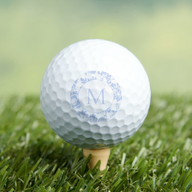 Balles De Golf Monogramme floral bleu élégant (T-shirt Insitu)