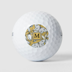 Balles De Golf Monogramme floral de papillon jaune féminin