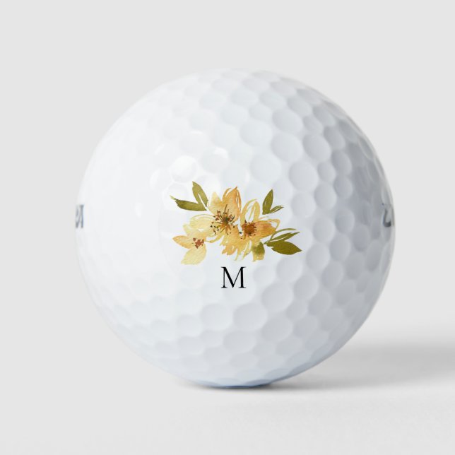 Balles De Golf Monogramme floral jaune (Devant)