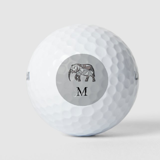 Balles De Golf Monogramme Graphique mignon Eléphant Noir personna (Devant)