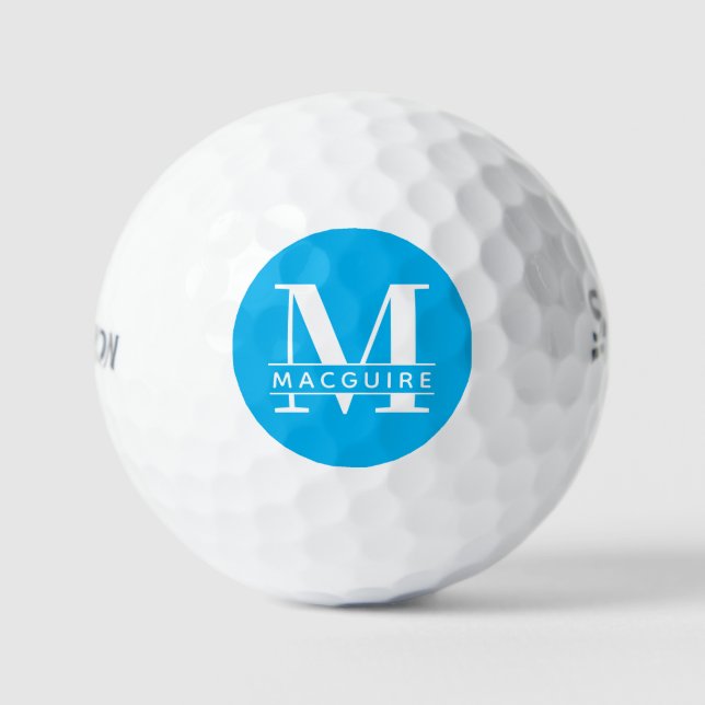 Balles De Golf Monogramme gras minimal avec nom | Bleu ciel (Recto)