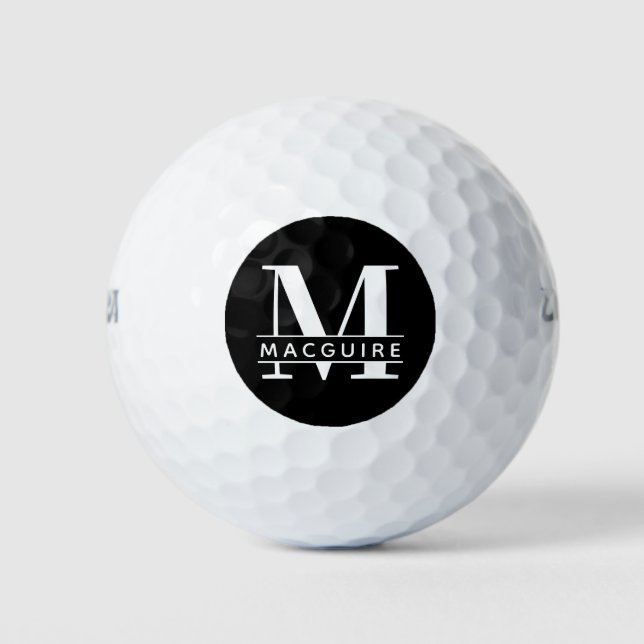 Balles De Golf Monogramme gras minimal avec nom | Noir (Devant)