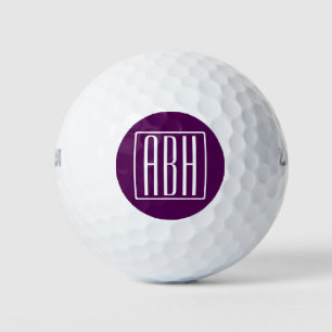 Balles De Golf Monogramme initial Blanc Sur Violet Profond