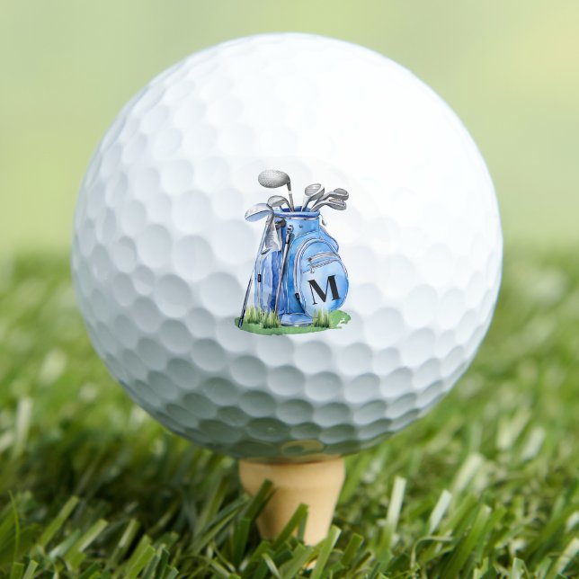 Balles De Golf Monogramme Initial Bleu (Blue Initial Monogram Golf Balls)