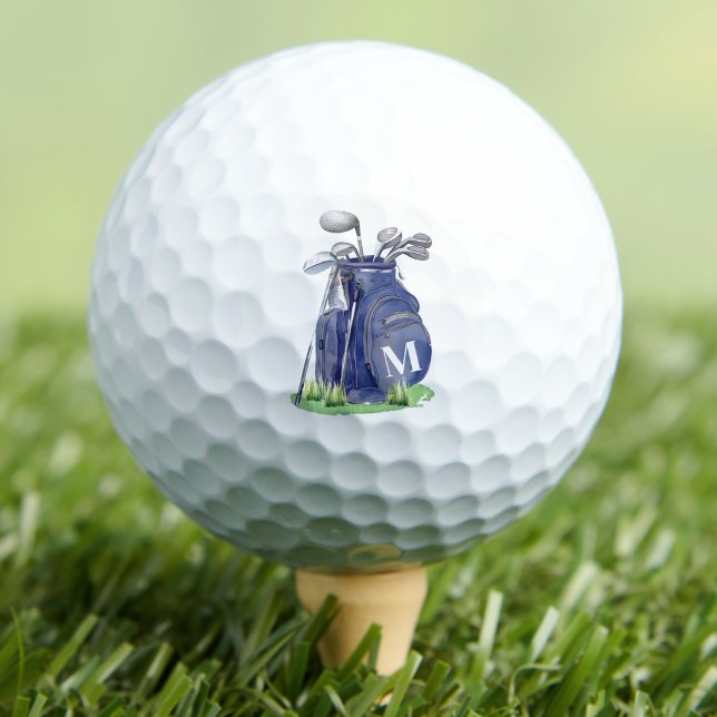 Balles De Golf Monogramme Initial Bleu Marine (Navy Blue Initial Monogram Golf Balls)