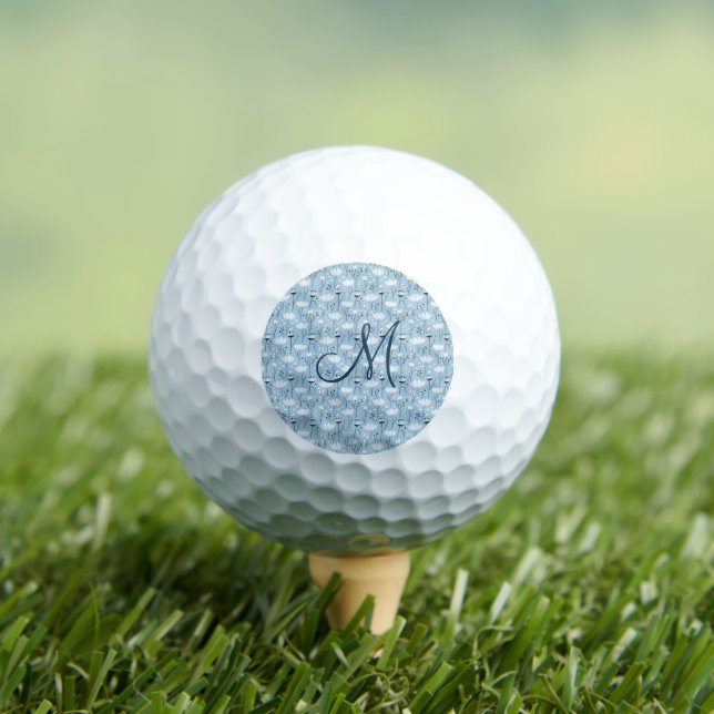 Balles De Golf Monogramme Initial Boho Bleu Blanc Floral Tendance (T-shirt Insitu)