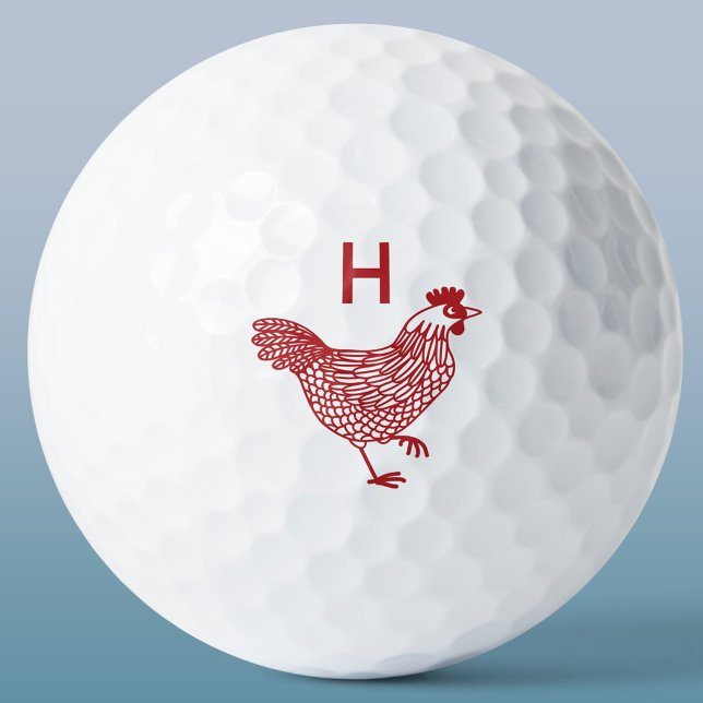 Balles De Golf Monogramme initial de poulets (Chicken hen poultry monogram initial personalized golf ball)