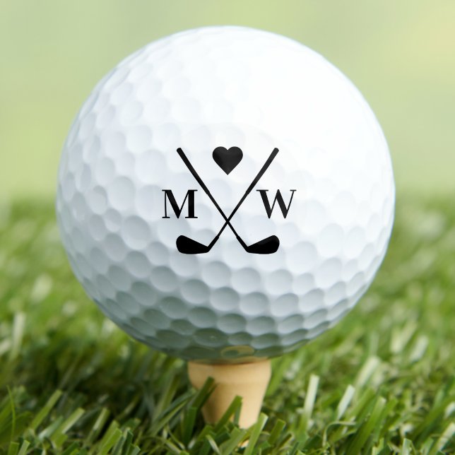 Balles De Golf Monogramme Initial du Cœur Personnalisé (Personalized Heart Initial Monogram Golf Balls)
