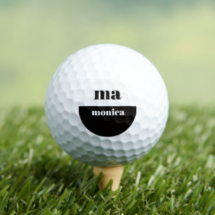Balles De Golf monogramme initial élégant en noir et blanc, écrit