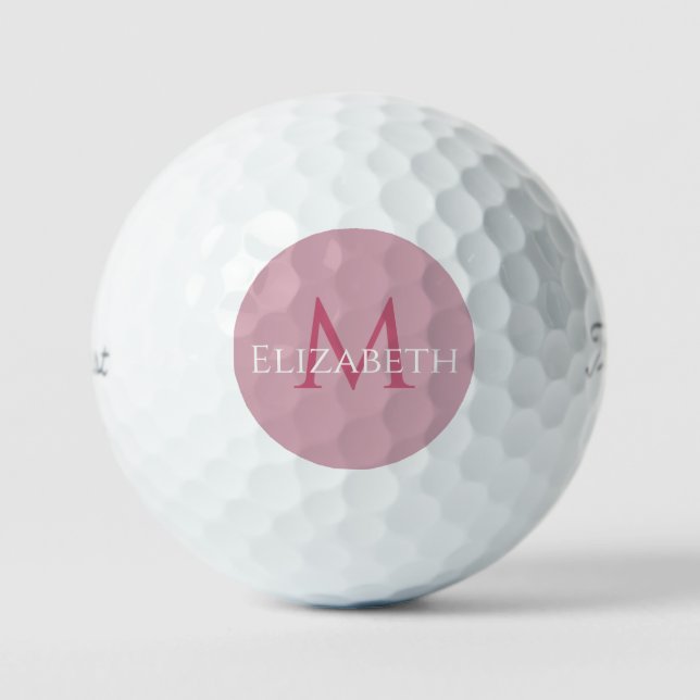 Balles De Golf Monogramme Initial & Nom Personnalisé Rose Élégant (Recto)