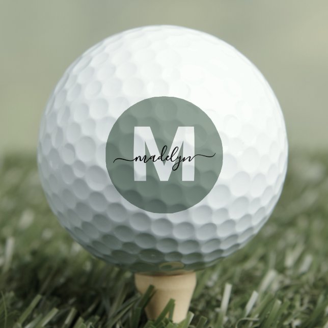 Balles De Golf Monogramme Initial Nom Personnalisé Vert (Green Monogram Initial Name Personalized Golf Balls)