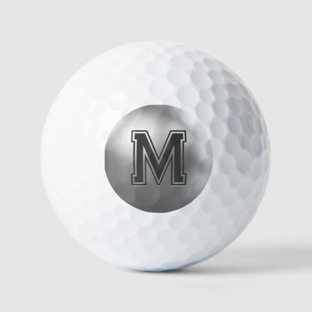 Balles De Golf Monogramme Initial Personnalisé Métal Brossé (Recto)