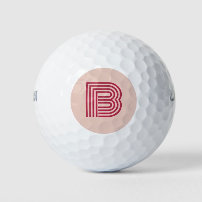 Balles De Golf Monogramme Initial Personnalisé Rose Moderne  (Devant)