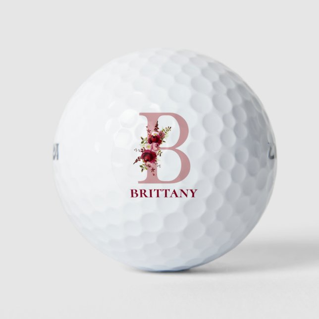 Balles De Golf Monogramme initiale B floral rose poudré (Devant)