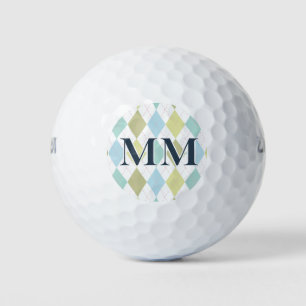 Balles De Golf Monogramme Initiale Bleu et Vert