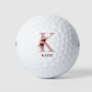 Balles De Golf Monogramme initiale K floral rose poudré