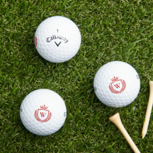 Balles De Golf Monogramme Initiale Rouge Couronne Crête Luxe Élég