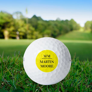 Balles De Golf monogramme jaune noir initiales nom minimaliste